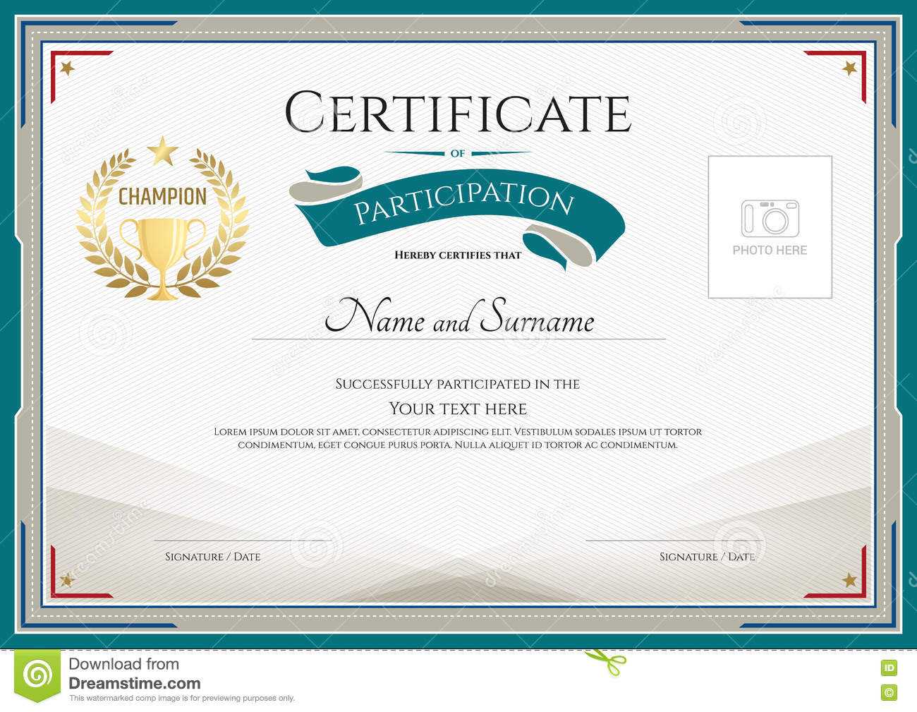 Certificate Of Participation Template With Green Broder With Regard To Blank Certificate Templates Free Download