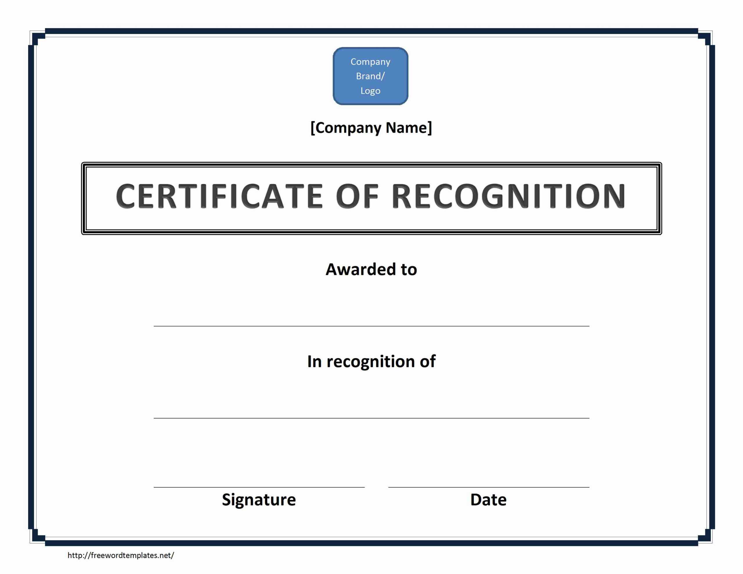 Certificate Of Recognition Doc File With Regard To Recognition Of Service Certificate Template