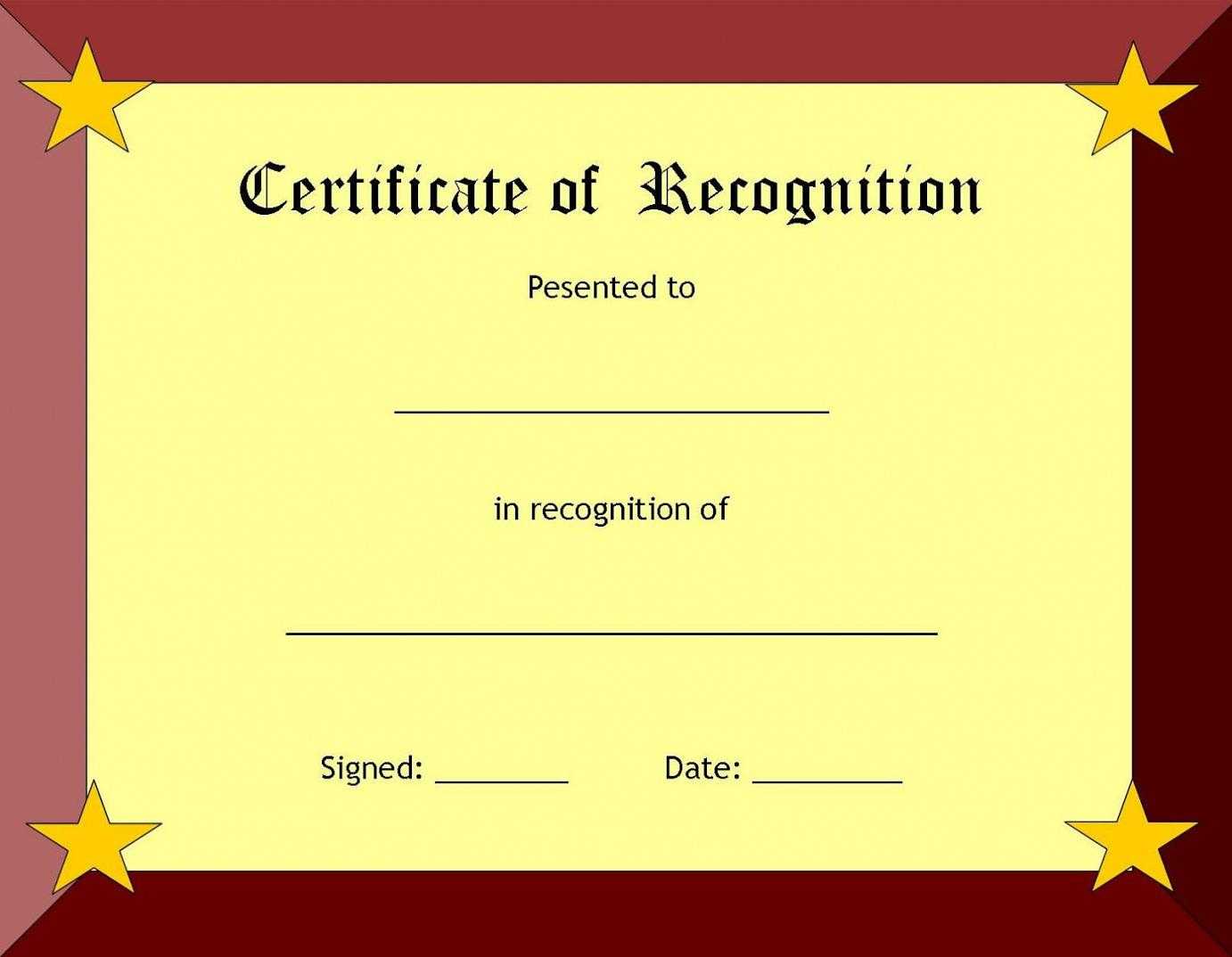 Certificate Of Recognition Template – Certificate Templates Regarding Employee Recognition Certificates Templates Free