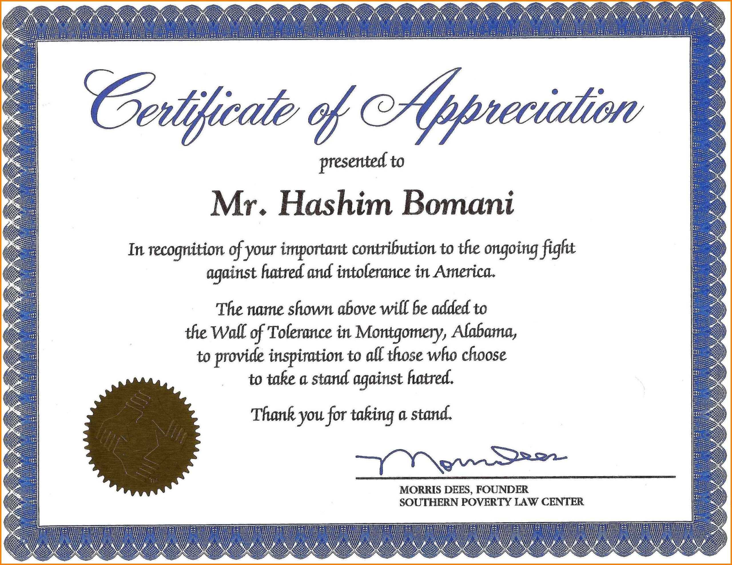 Certificate Of Recognition Wording Copy Certificate Intended For Volunteer Certificate Template