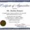 Certificate Of Recognition Wording Copy Certificate Pertaining To Volunteer Award Certificate Template