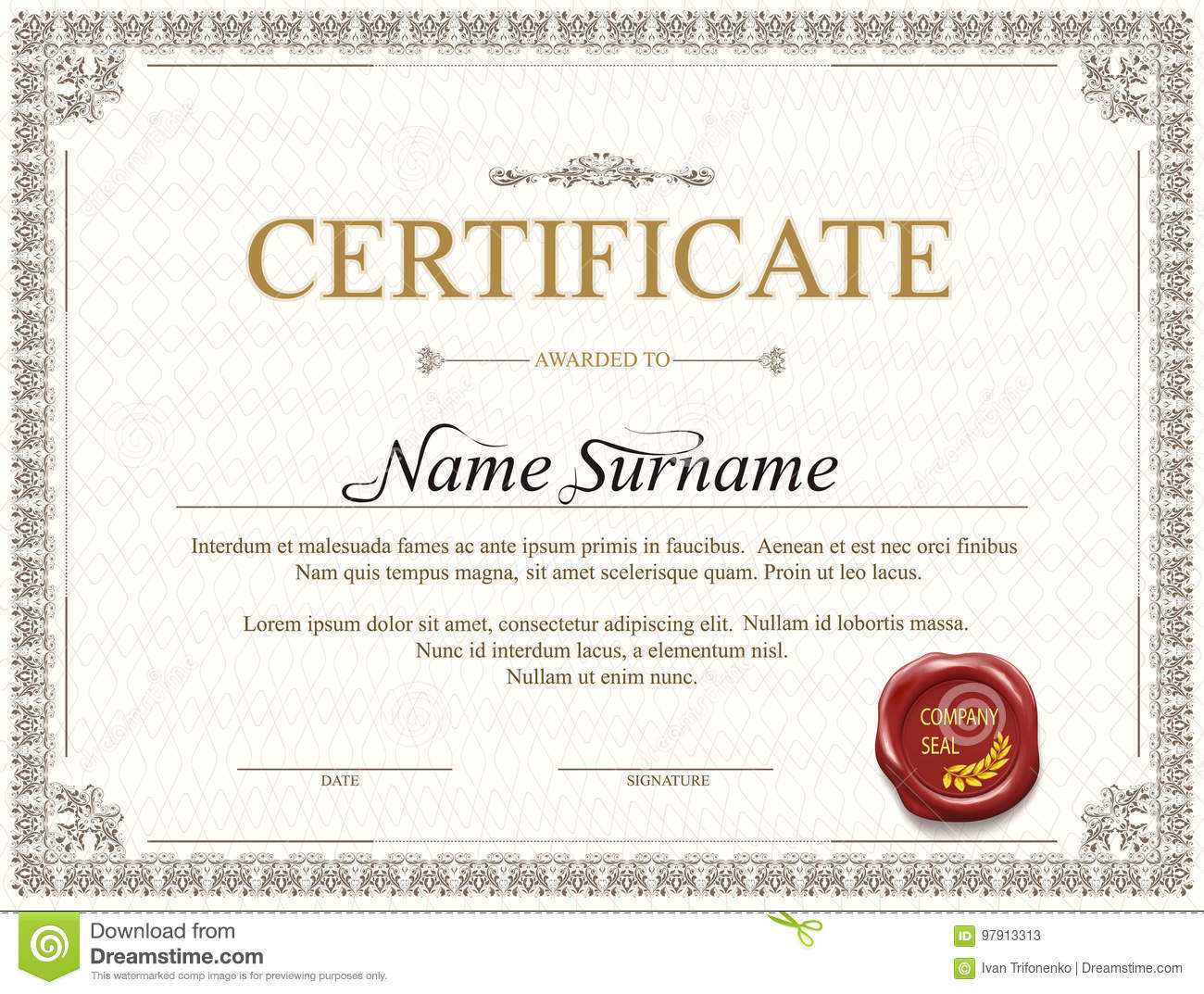 Certificate Template Design Stock Vector – Illustration Of With Regard To Mock Certificate Template