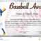 Certificate Template For Baseball Award With Baseball Player Pertaining To Softball Certificate Templates Free