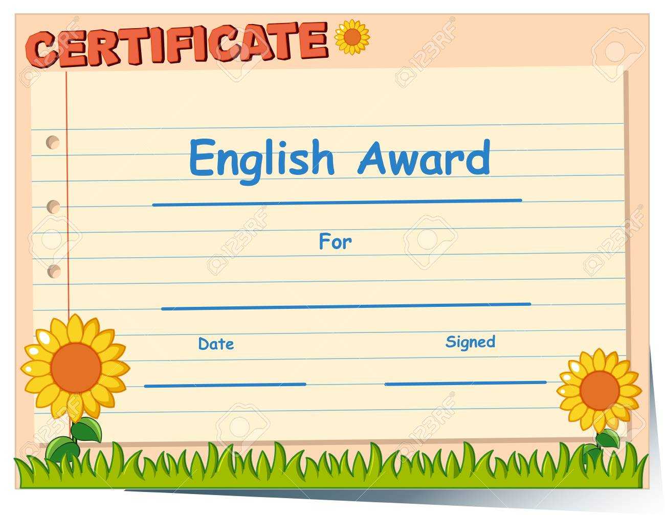 Certificate Template For English Award Illustration With Free Printable Blank Award Certificate Templates