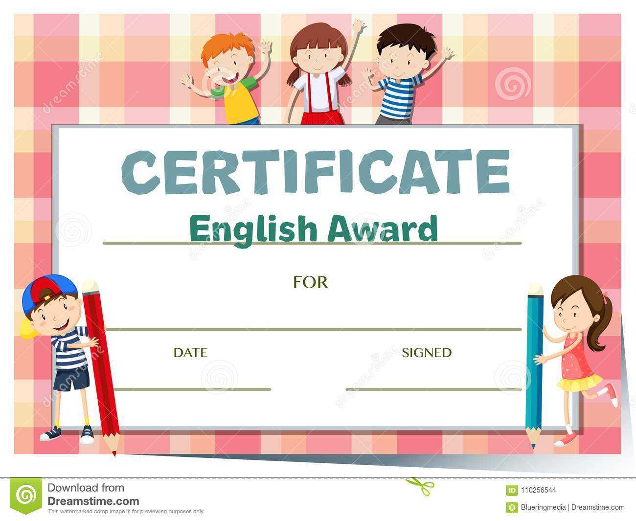 Certificate Template For English Award With Many Kids Stock Pertaining To Math Certificate Template