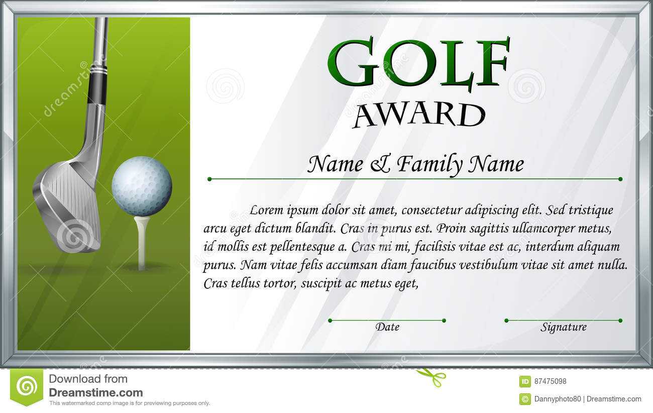 Certificate Template For Golf Award Stock Vector Pertaining To Golf Certificate Template Free