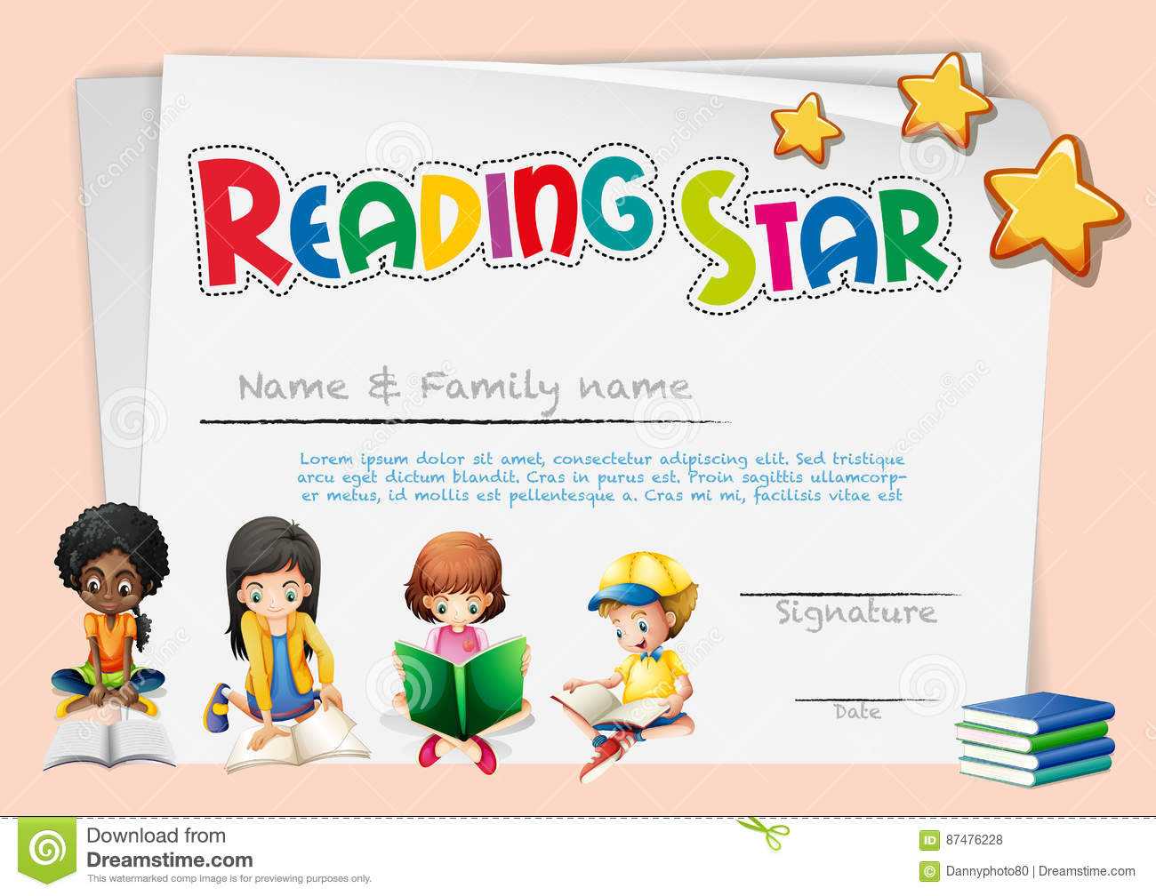 Certificate Template For Reading Star Stock Vector For Star Certificate Templates Free