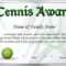 Certificate Template For Tennis Award Illustration Pertaining To Tennis Certificate Template Free