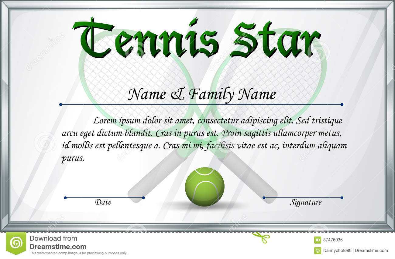 Certificate Template For Tennis Star Stock Vector Regarding Tennis Certificate Template Free