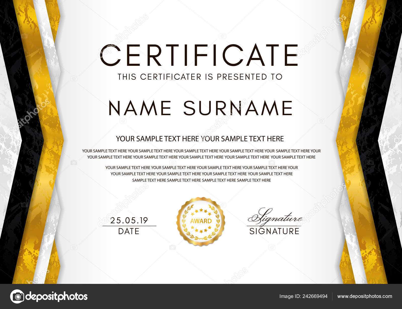 Certificate Template Geometry Frame Gold Badge White Within Award Of Excellence Certificate Template