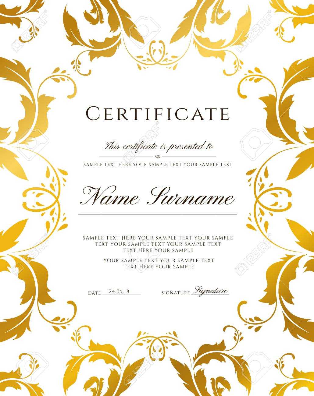 Certificate Template, Gold Border. Editable Design For Diploma,.. In Award Certificate Border Template