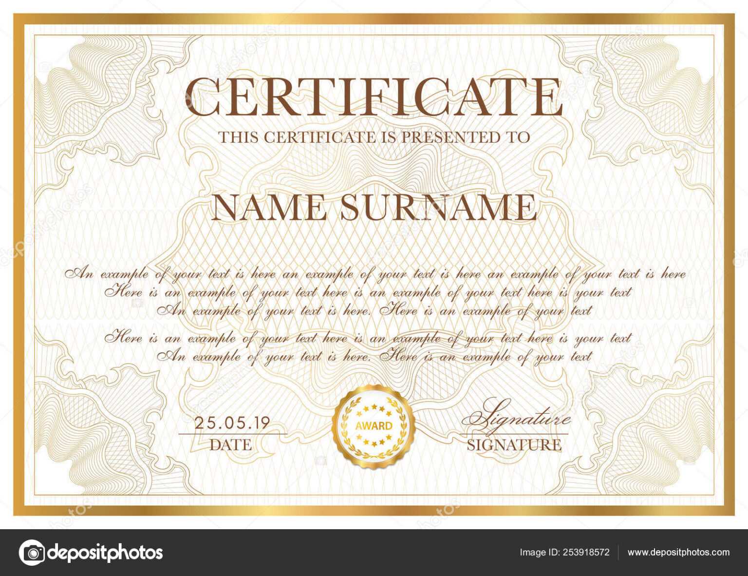Certificate Template Gold Border Guilloche Pattern Diploma With Regard
