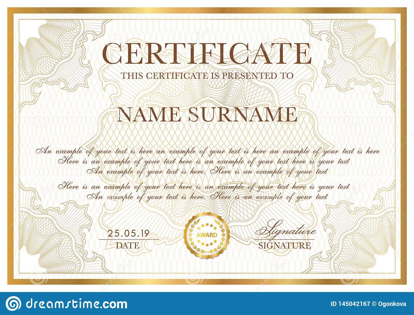 Certificate Template. Gold Border With Guilloche Pattern In Certificate Of Authenticity Template