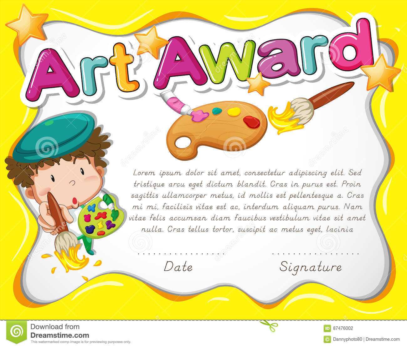 Certificate Template With Artist And Watercolor Stock Vector Intended For Free Art Certificate Templates