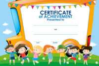 Certificate Template With Children And School Bus inside Free School Certificate Templates