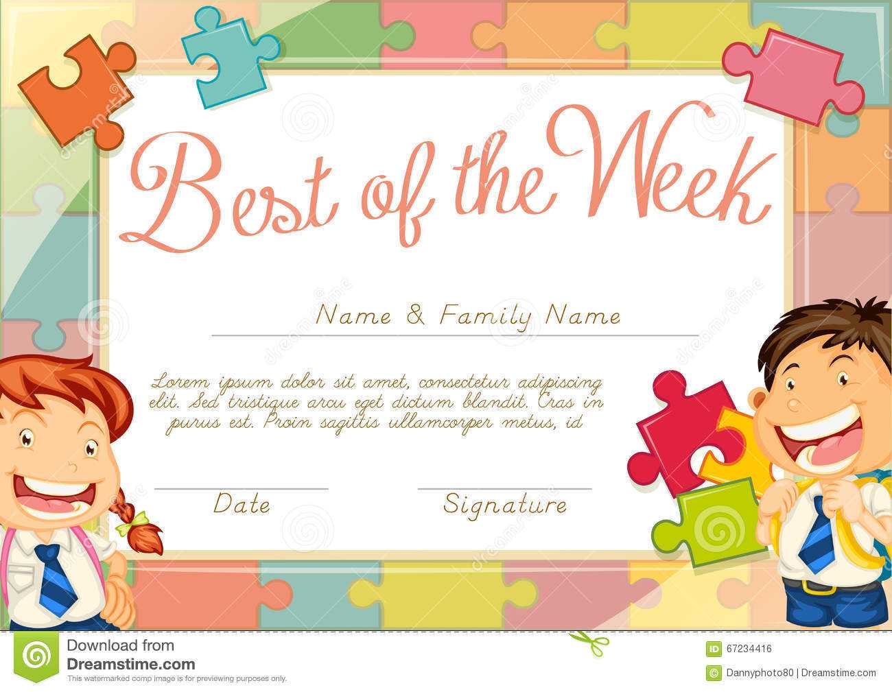Certificate Template With Children Background Stock For Star Of The Week Certificate Template