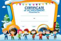 Certificate Template With Children In Winter with regard to Certificate Of Achievement Template For Kids