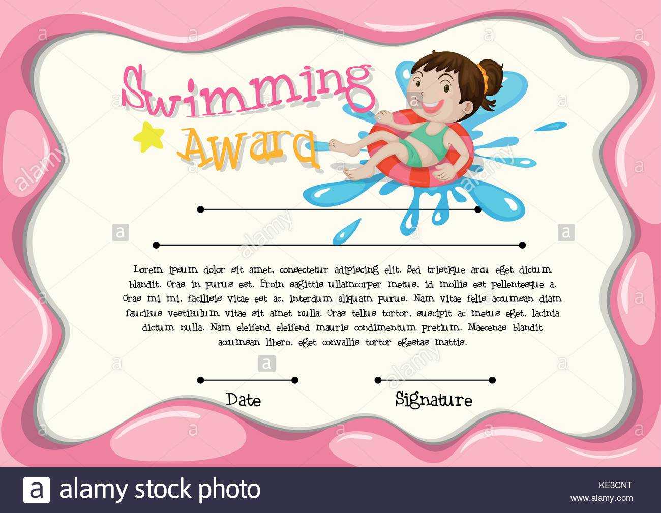 Certificate Template With Girl Swimming Illustration Stock For Swimming Award Certificate Template