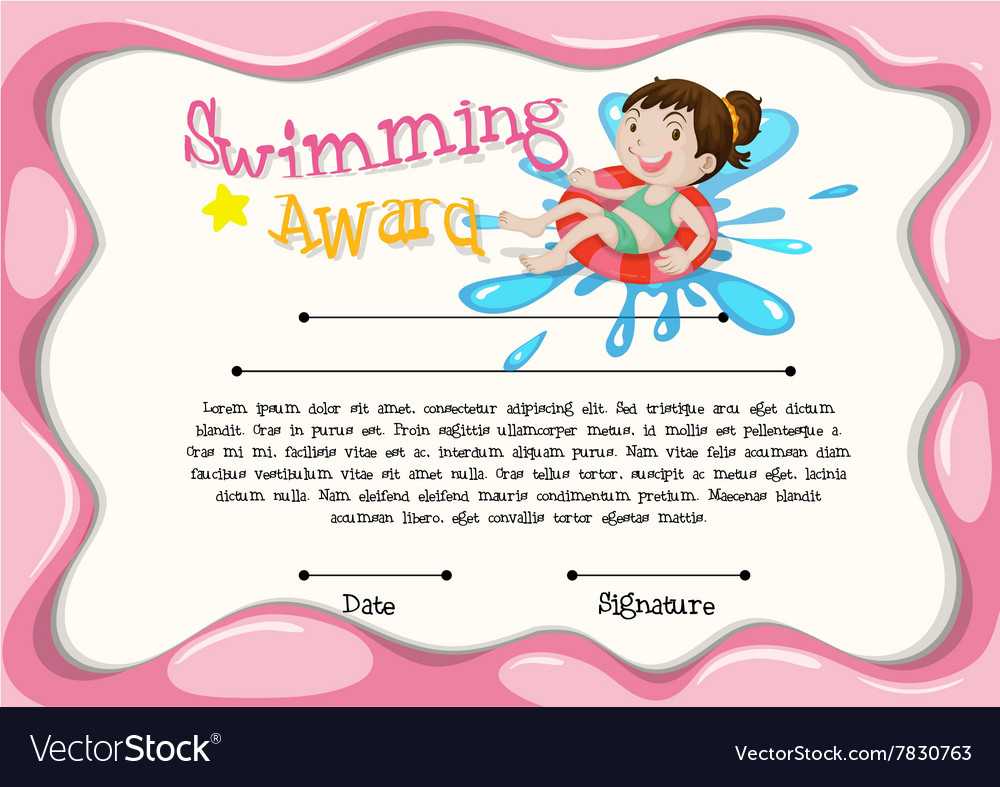 Certificate Template With Girl Swimming Throughout Swimming Certificate Templates Free