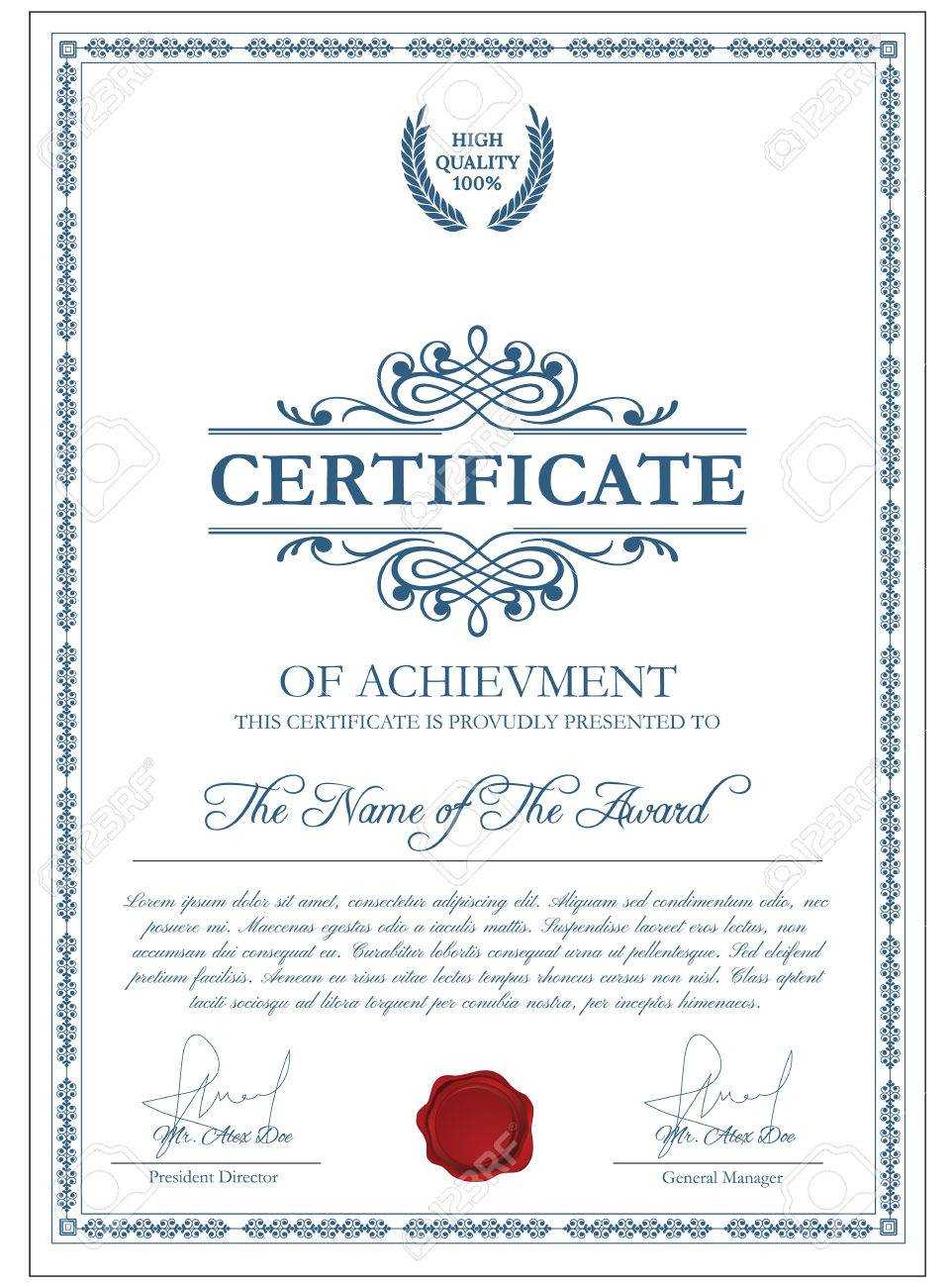 Certificate Template With Guilloche Elements. Blue Diploma Border.. Pertaining To Validation Certificate Template