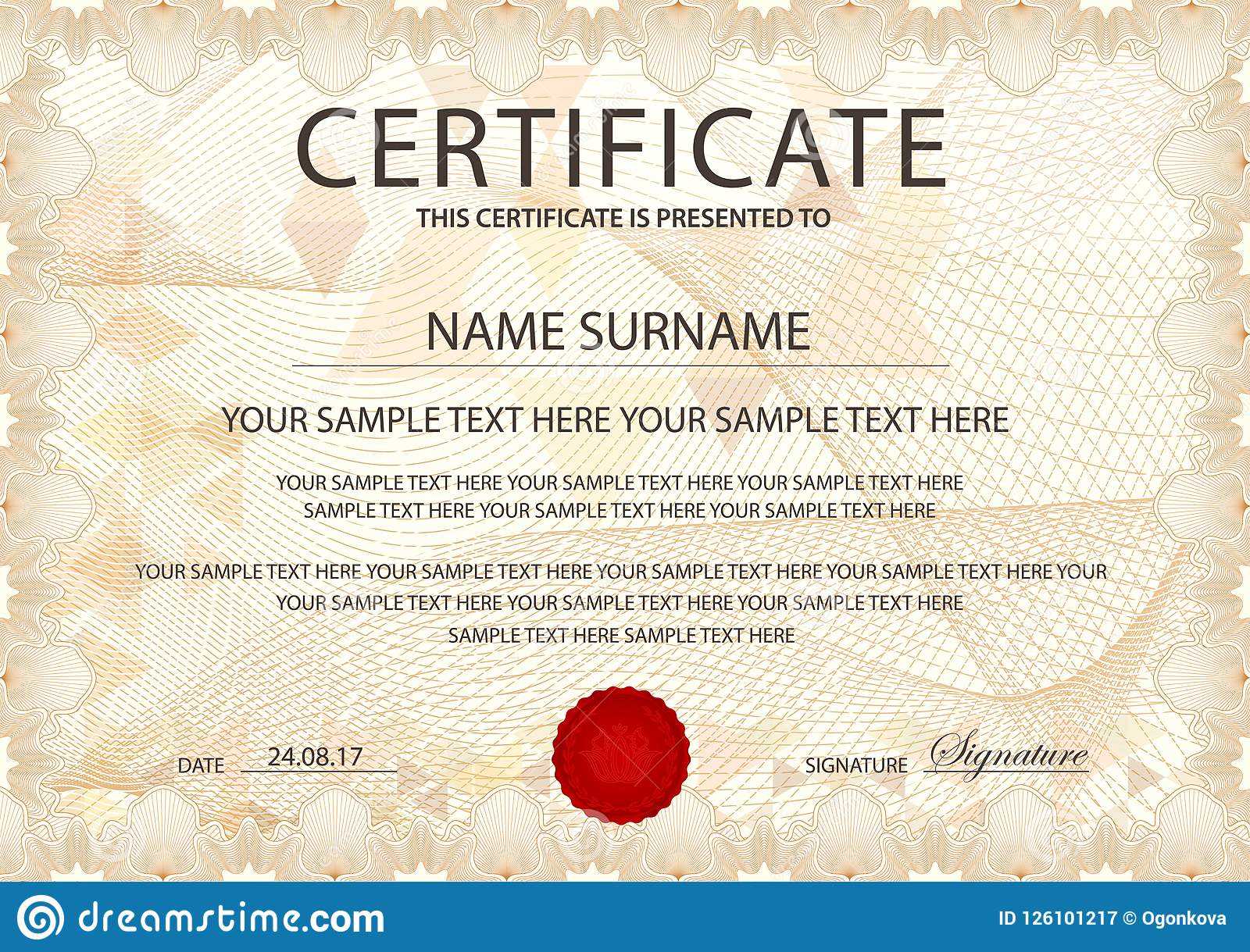 Certificate Template With Guilloche Pattern, Frame Border Inside First Place Certificate Template
