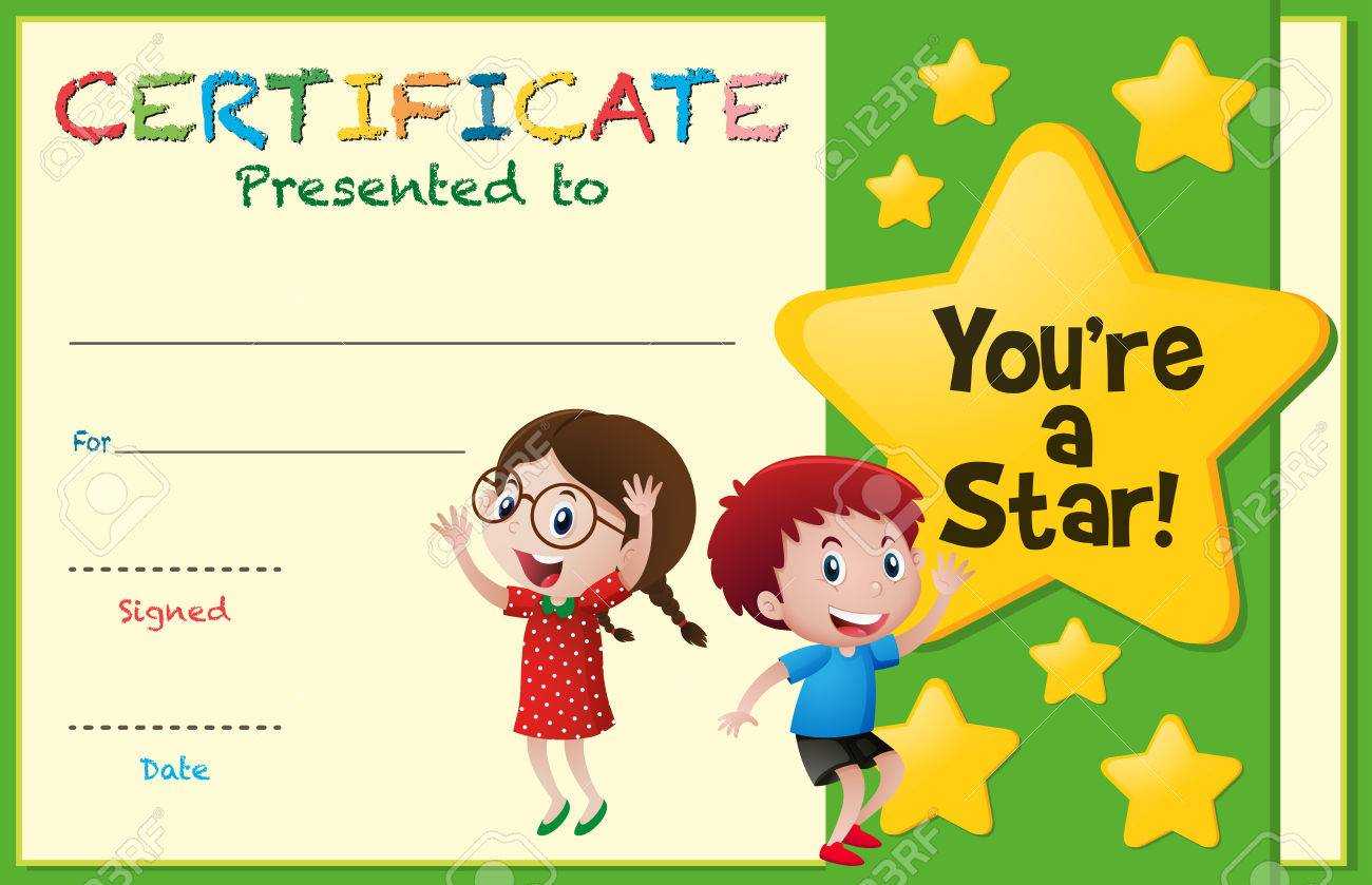 Certificate Template With Kids And Stars Illustration Intended For Free Kids Certificate Templates