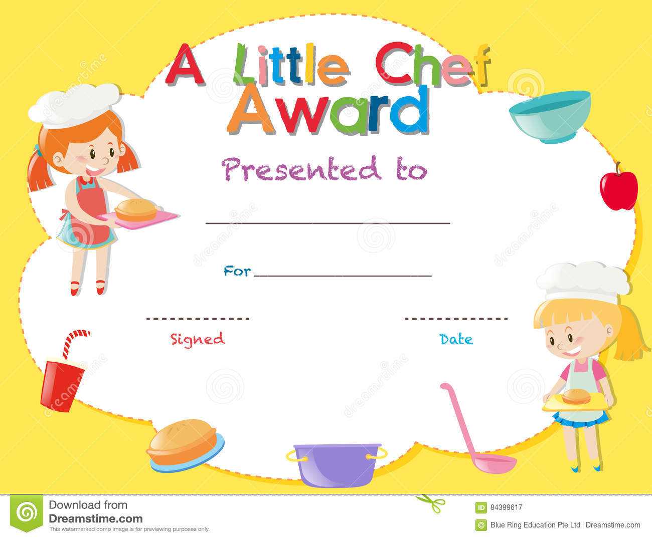Certificate Template With Kids Cooking Stock Illustration With Free Kids Certificate Templates