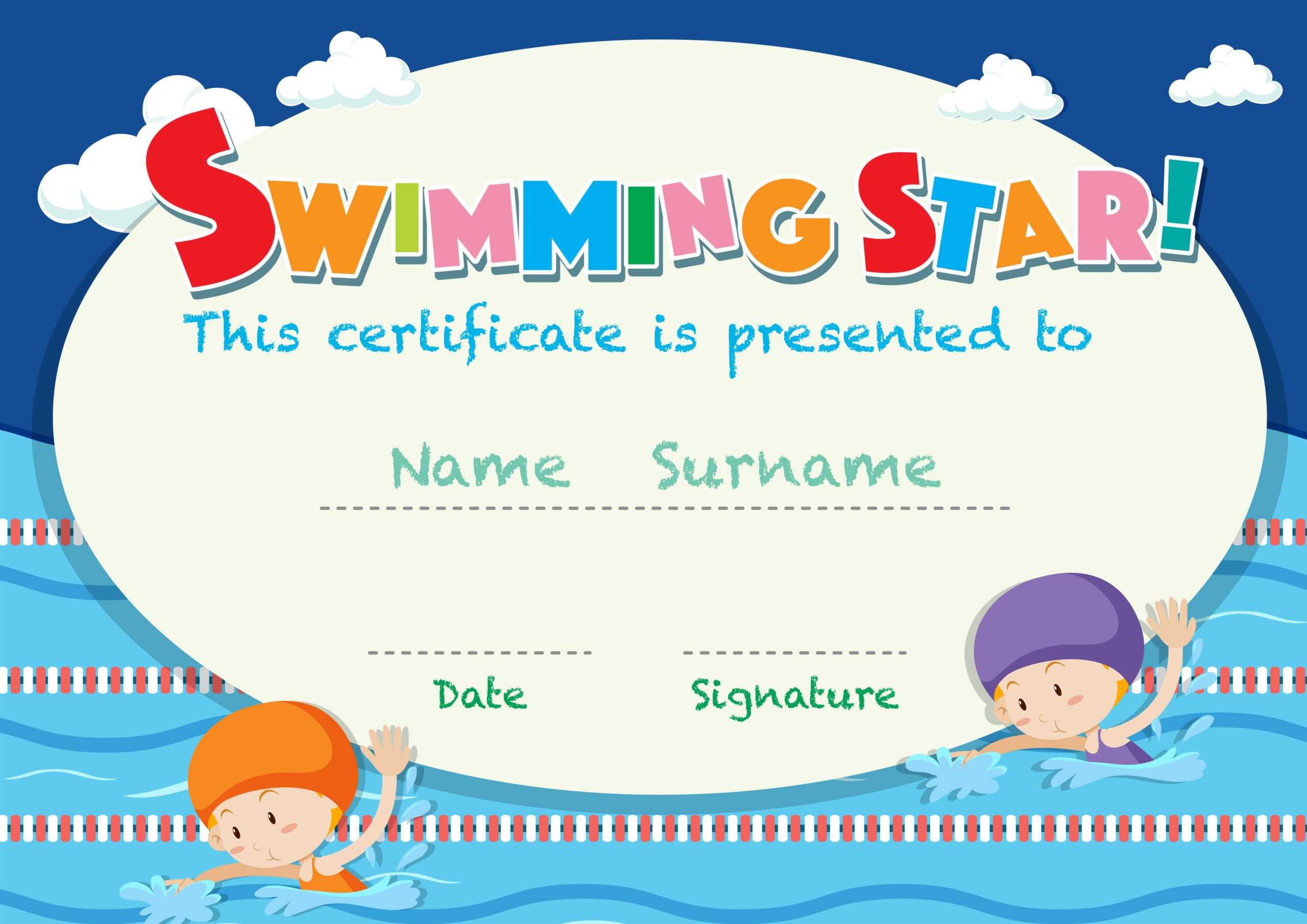 Certificate Template With Kids Swimming – Download Free Regarding Swimming Award Certificate Template