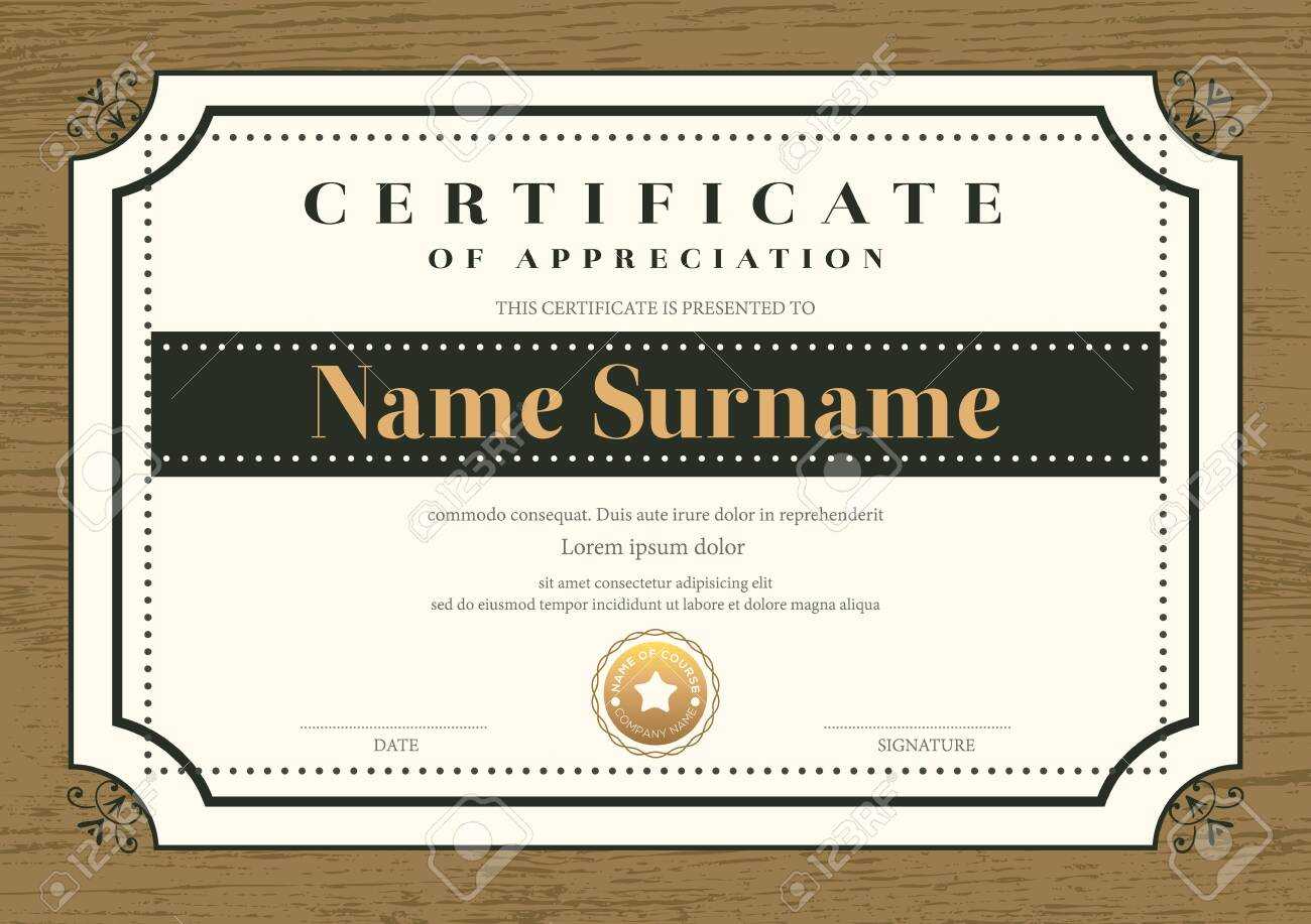 Certificate Template With Vintage Frame On Wooden Background Regarding Commemorative Certificate Template
