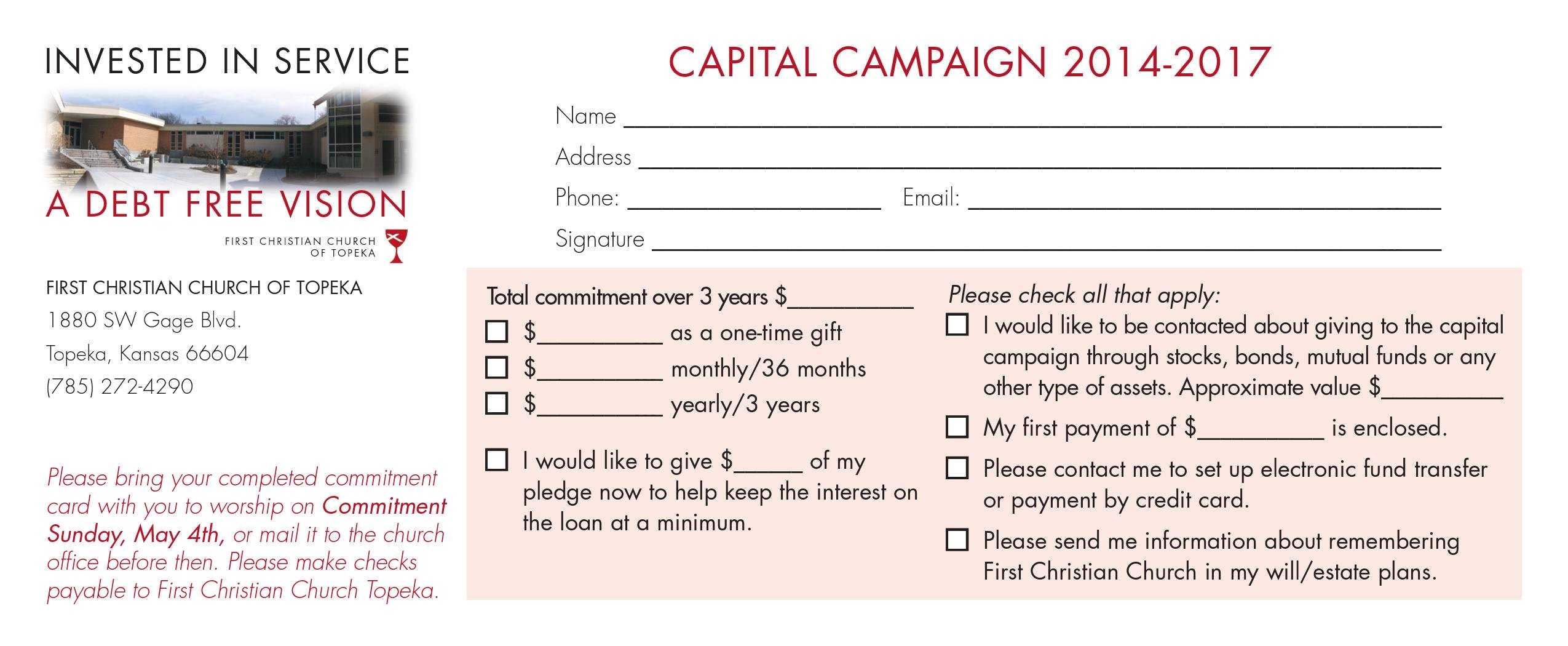 Church Capital Campaign Pledge Card Samples For Church Pledge Card Template