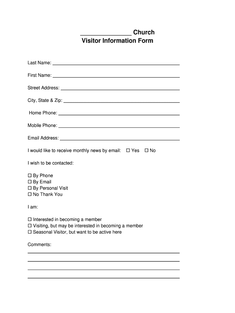 Church Visitor Form Pdf – Fill Online, Printable, Fillable Throughout Church Visitor Card Template