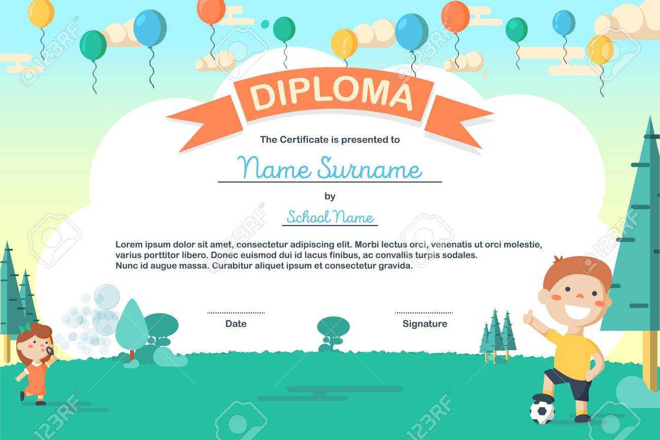 Colorful Kids Summer Camp Diploma Certificate Template In Cartoon.. Pertaining To Summer Camp Certificate Template