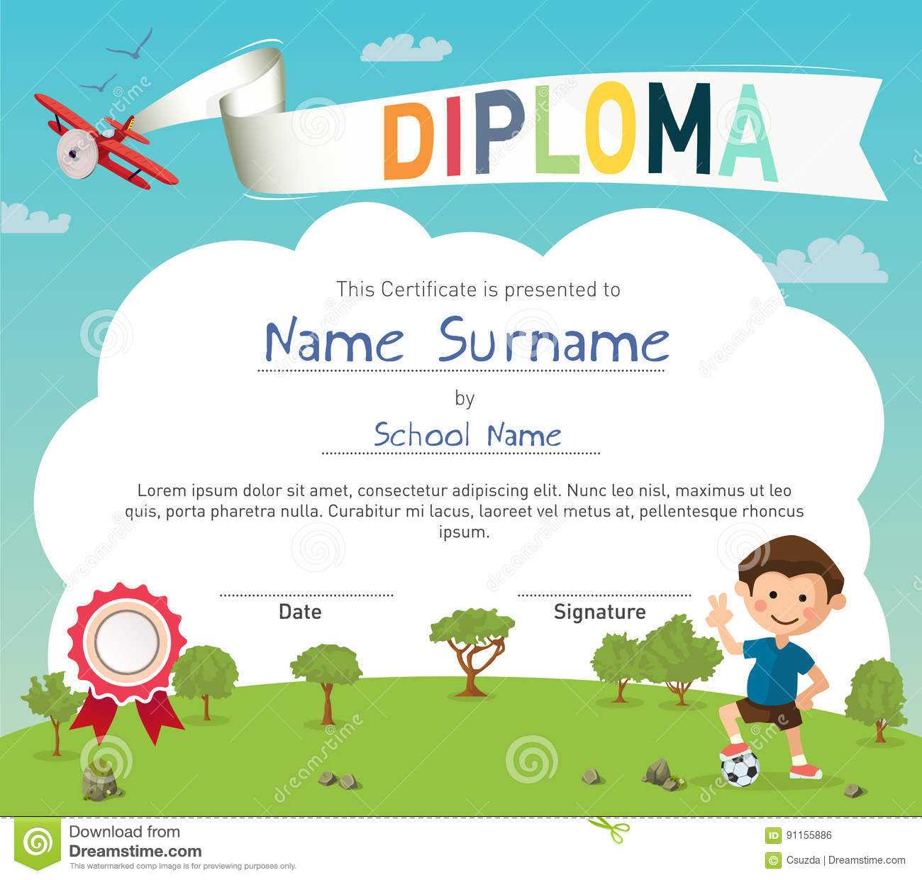 Colorful Kids Summer Camp Diploma Certificate Template Stock Within Summer Camp Certificate Template