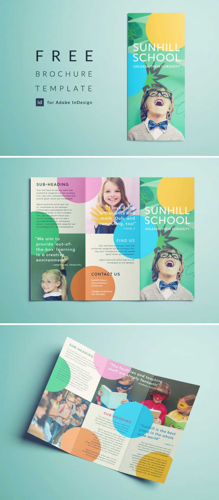 Colorful School Brochure – Tri Fold Template | Download Free Within Tri Fold Brochure Template Indesign Free Download
