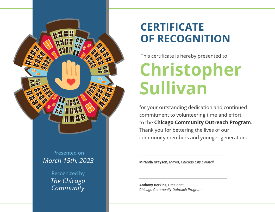 Community Volunteer Certificate Of Recognition Template Regarding Volunteer Award Certificate Template