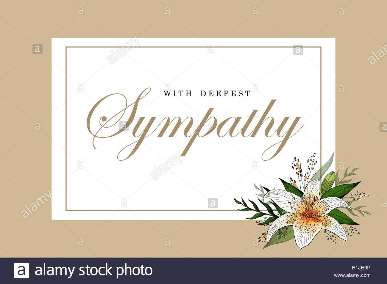 Condolences Sympathy Card Floral Lily Bouquet And Lettering With Regard To Sympathy Card Template