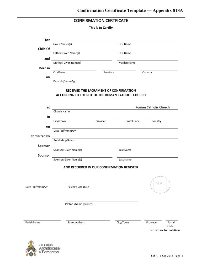 Confirmation Certificate Pdf – Fill Out And Sign Printable Pdf Template |  Signnow With Roman Catholic Baptism Certificate Template