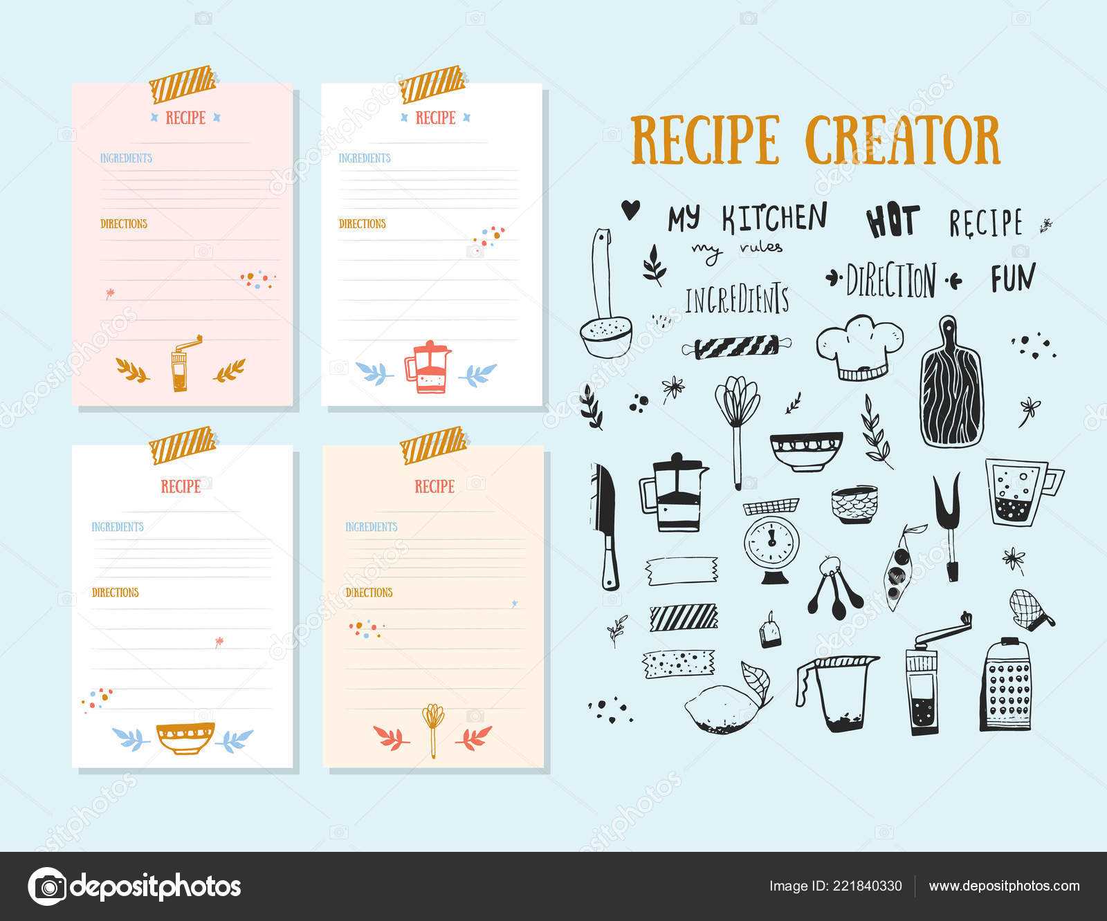 Cookbook Design Template | Modern Recipe Card Template Set Throughout Recipe Card Design Template