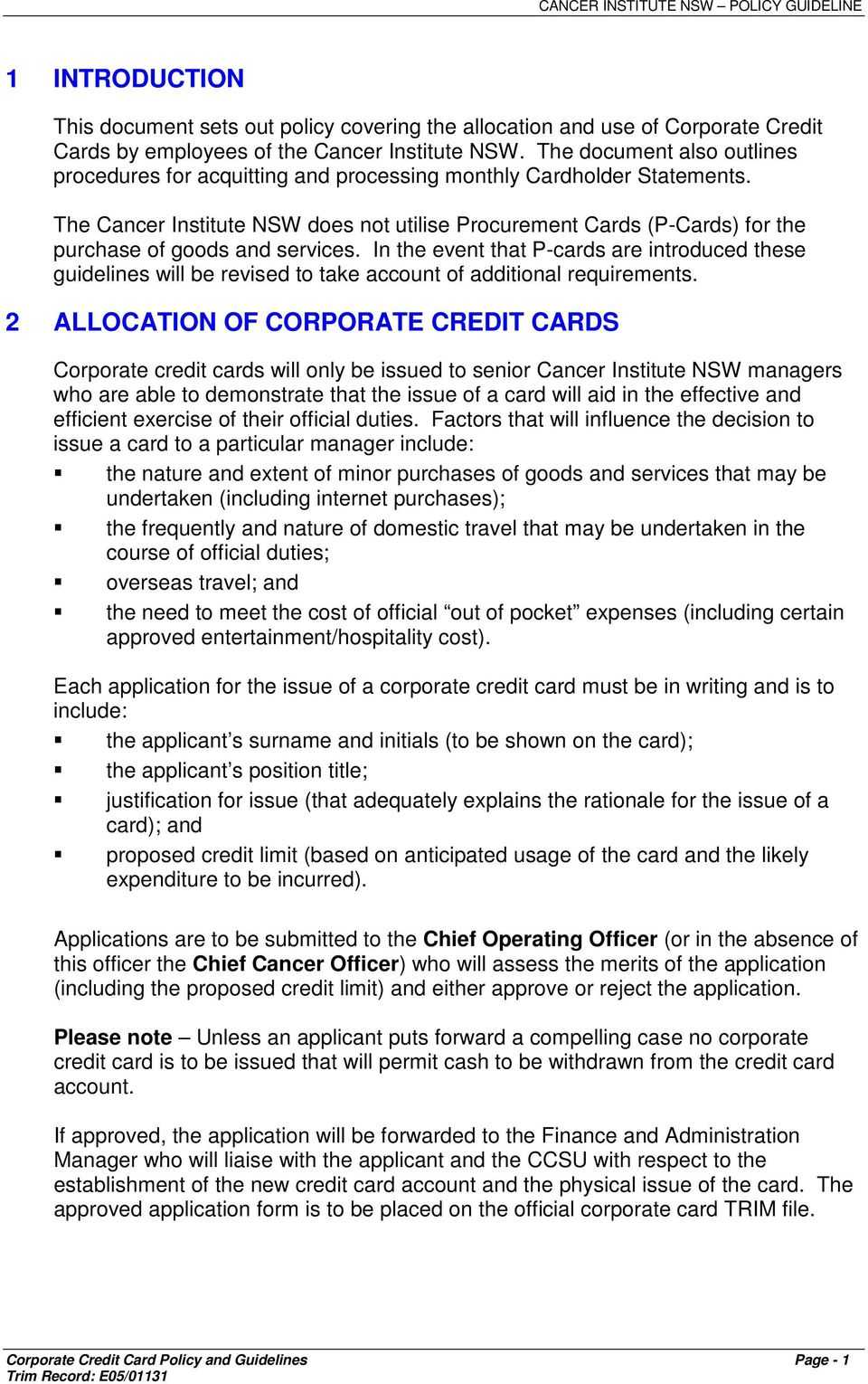 Corporate Credit Card Policy & Guidelines - Pdf Free Download For Company Credit Card Policy Template