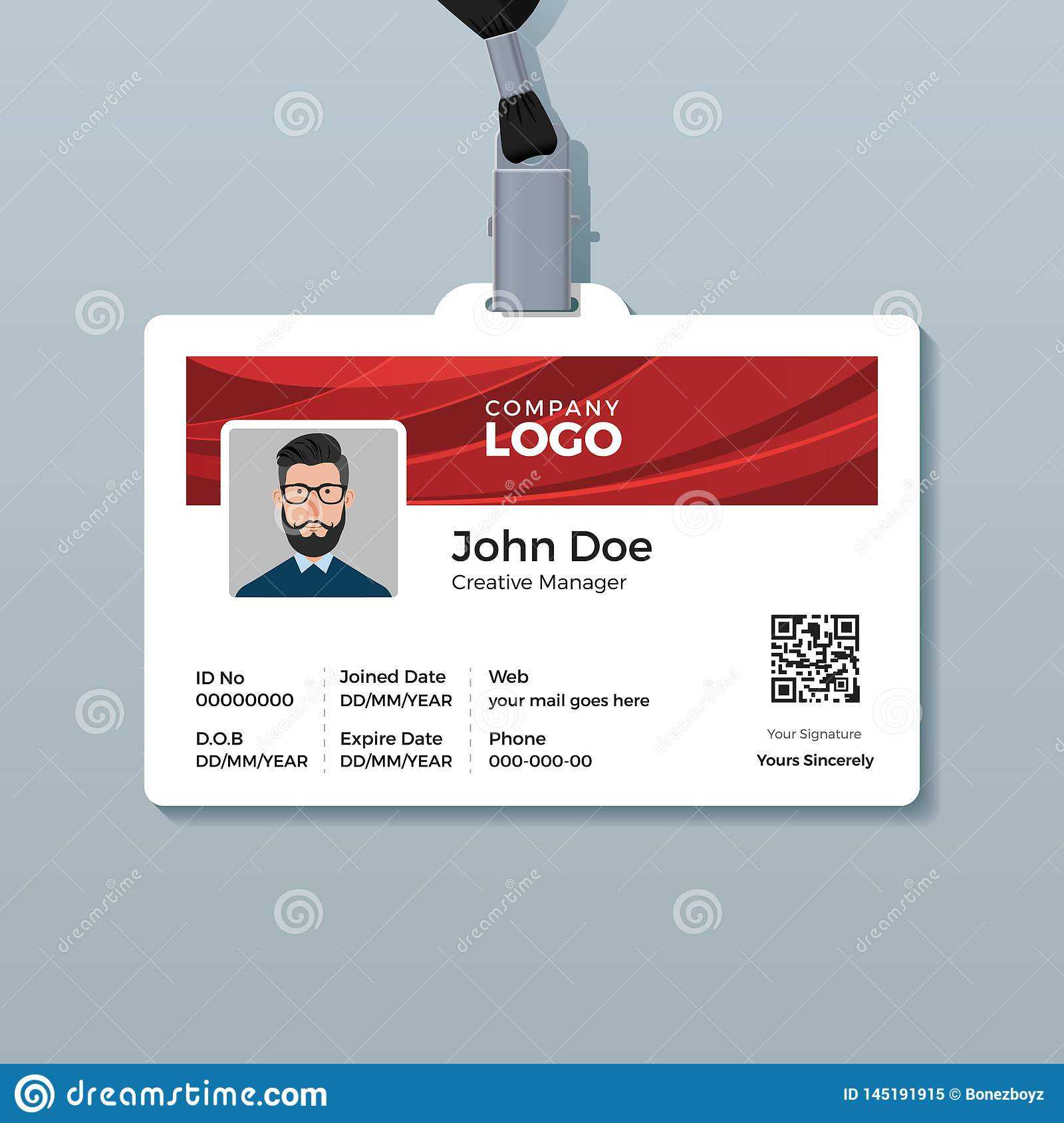 Corporate Id Card Template With Red Curve Background Stock Throughout Template For Id Card Free Download
