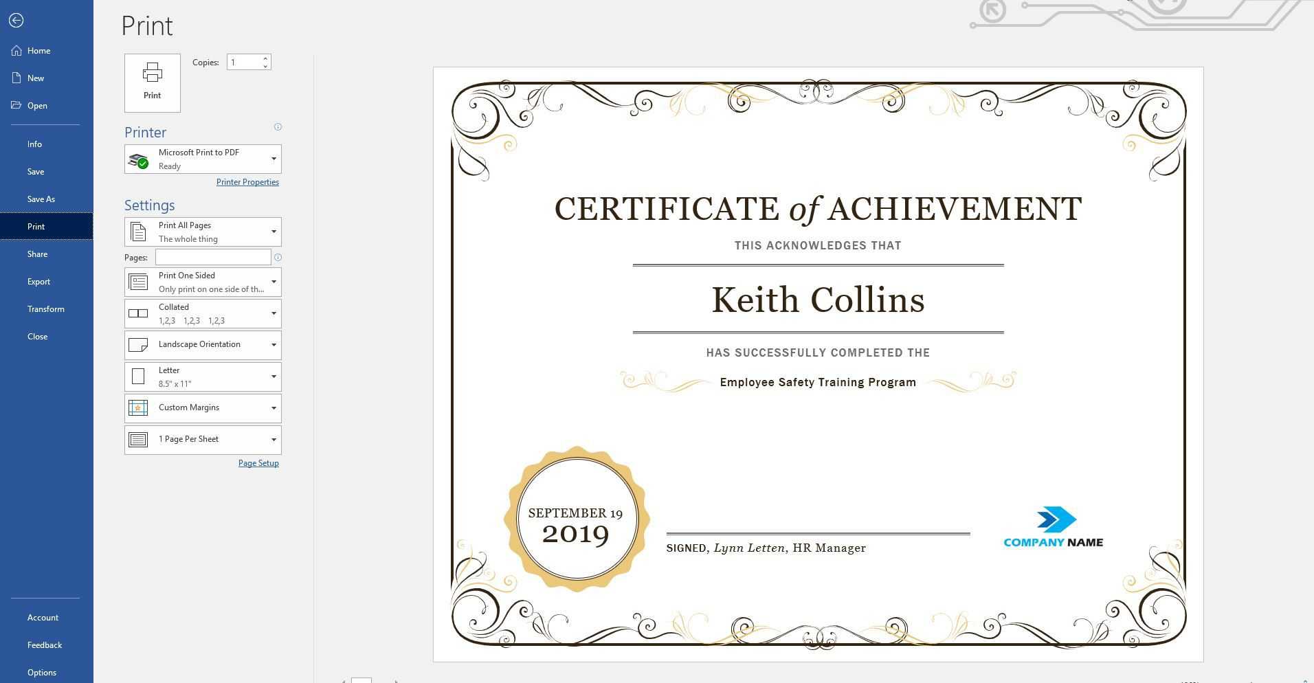Create A Certificate Of Recognition In Microsoft Word Throughout Certificate Of Excellence Template Word