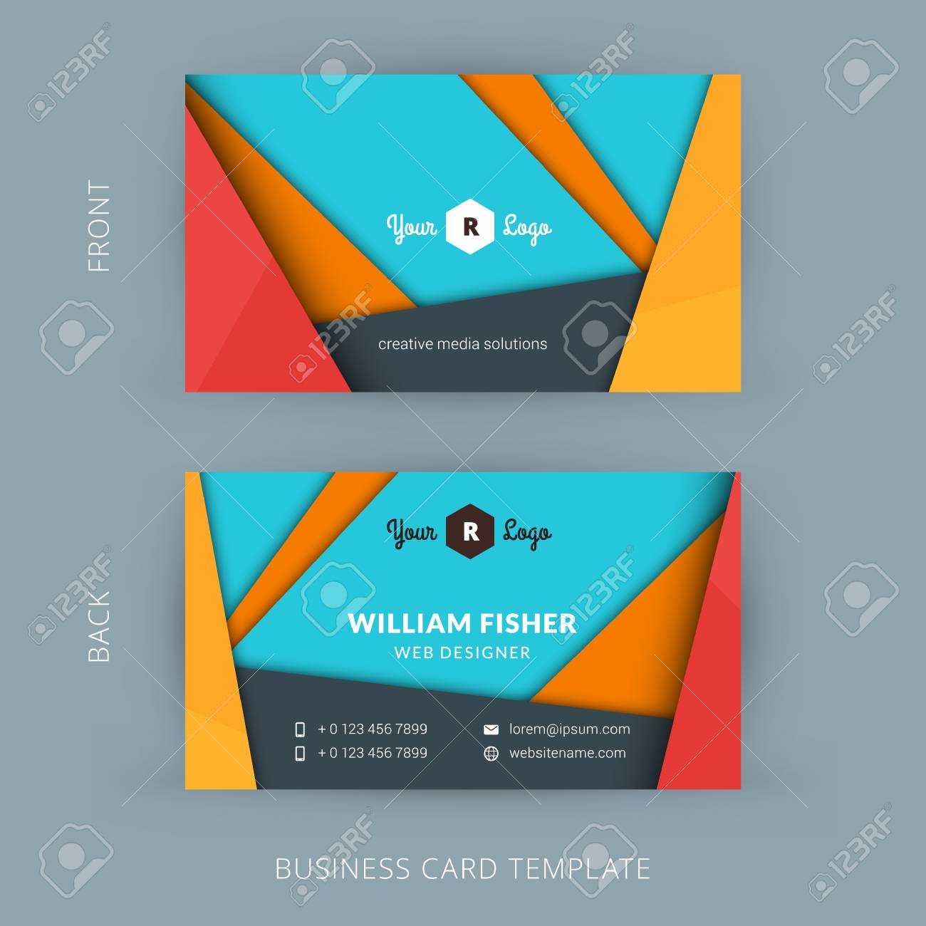 Creative And Clean Business Card Template With Material Design Abstract  Colorful Background Intended For Web Design Business Cards Templates