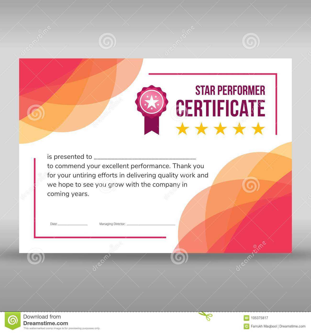 Creative Framed Pink And White Certificate Stock Vector Inside Star Performer Certificate Templates