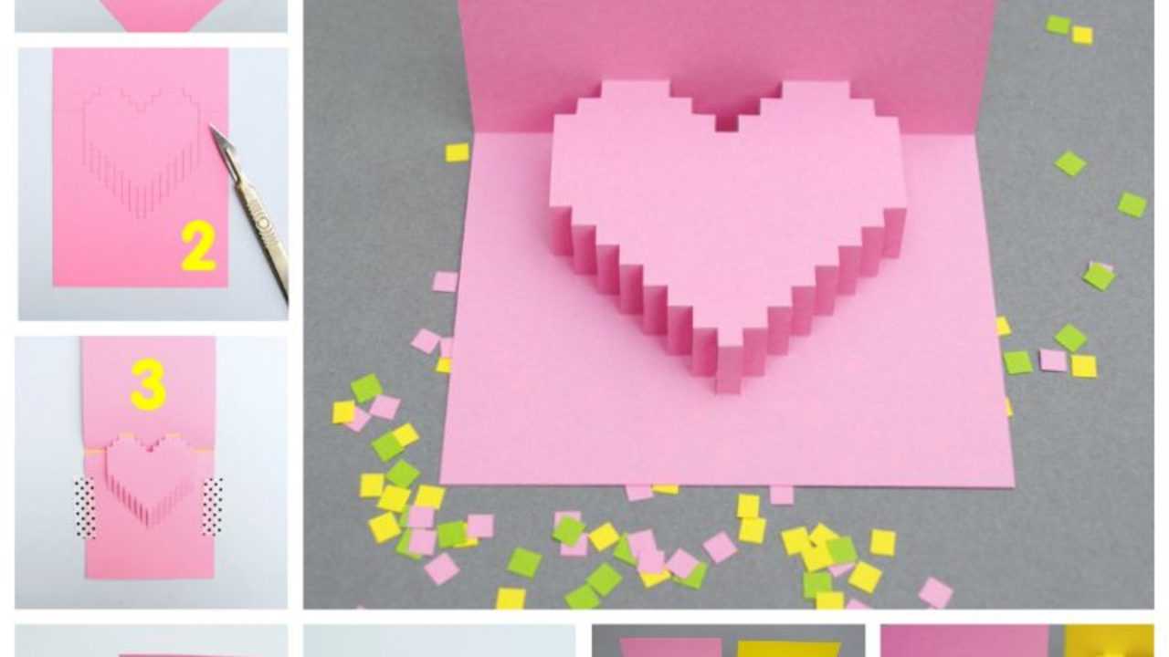 Creative Ideas - Diy Pixel Heart Popup Card Intended For Pixel Heart Pop Up Card Template