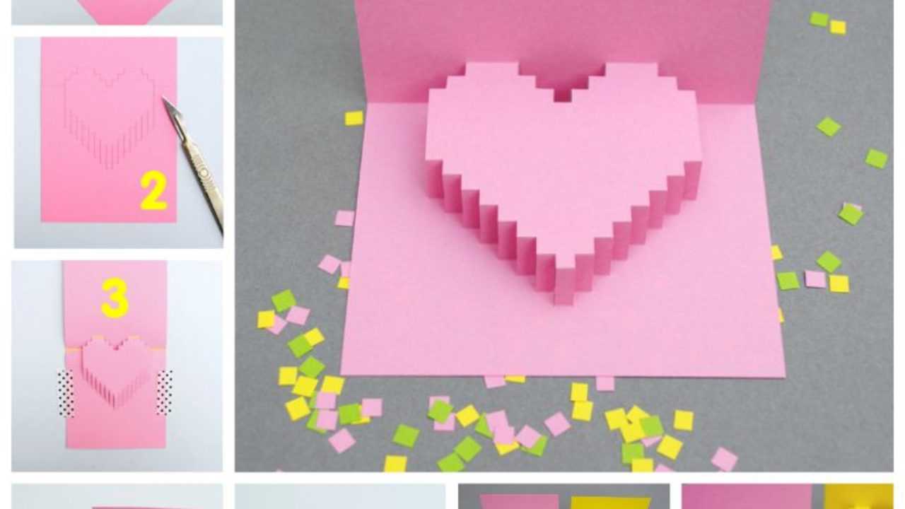 Creative Ideas – Diy Pixel Heart Popup Card Intended For Pop Out Heart Card Template