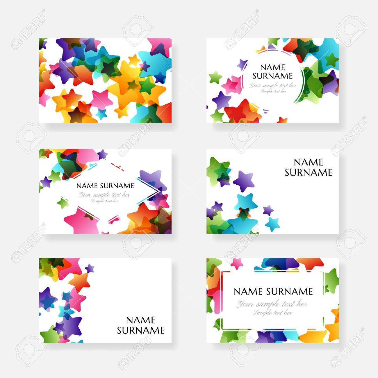 Creative Kids Design Collection. Vector Cards With Colorful Stars,.. In Id Card Template For Kids