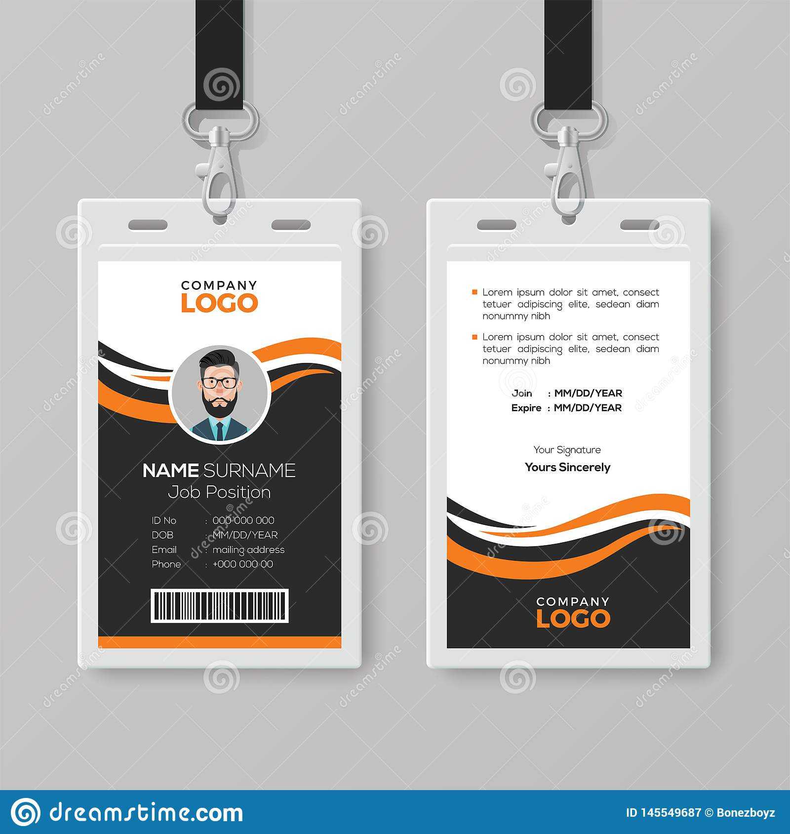 Creative Modern Id Card Template With Orange Details Stock Within Work Id Card Template