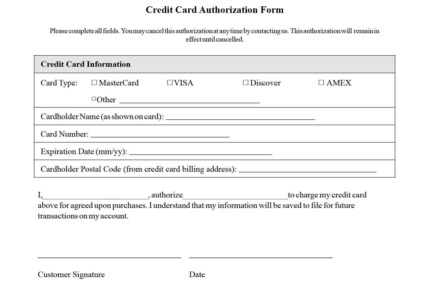 Credit Card Authorization Form Templates [Download] With Credit Card Billing Authorization Form Template