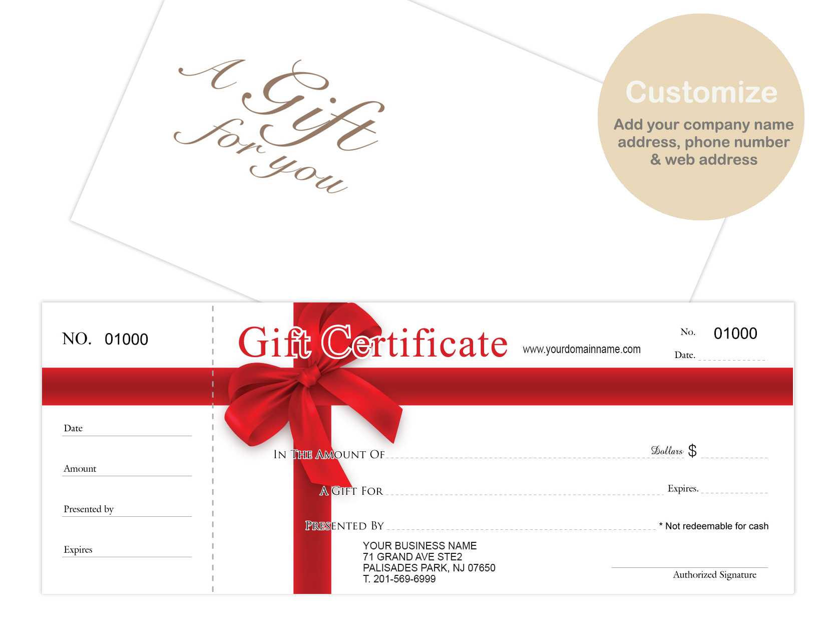 Custom Gift Certificates Cards With Envelopes 100 Set  Red Ribbon Pertaining To Custom Gift Certificate Template