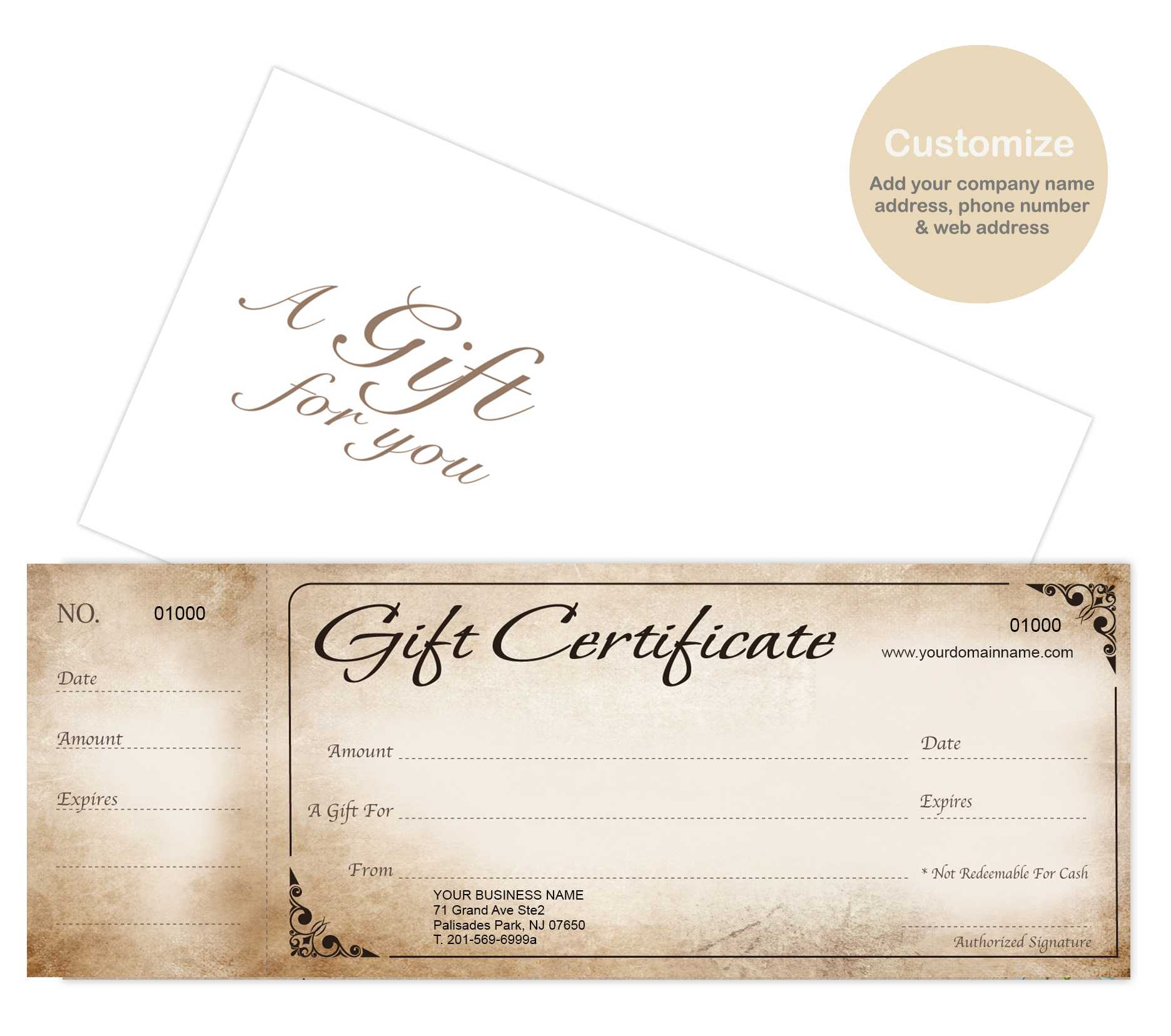 Custom Gift Certificates Cards With Envelopes 100 Set – Rustic Within Custom Gift Certificate Template